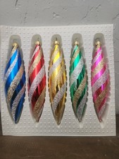 Vintage Kurt Adler Teardrop Glass Glitter Swirl Christmas Ornaments 6