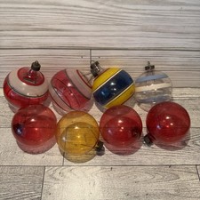 8 Vintage WW2 Unsilvered Transparent & Striped Round Ball Ornaments picture