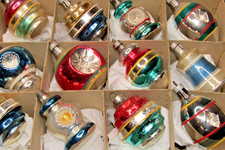 Lot VTG Glass Indent BALL TORNADO CARRIAGE LIGHT BELL Christmas Ornament Premier picture