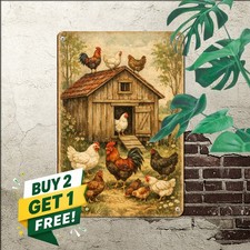 Vintage Chicken Metal Sign Retro Poultry Farmhouse Kitchen Wall Tin Plaque 8x12 picture