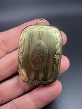 Vtg Victorian Gold Filled Rectangle Pill Box Locket Keepsake Treasure Pendant 2” picture
