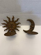 Vtg Cast Iron Sun & Moon Hanging Candle Sconce Celestial Astrology Home Decor picture