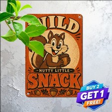 Acorn Nut Cartoon Squirrel Tin Sign Whimsical Woodland Animal Metal Wall Decor picture