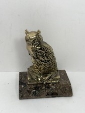 Vintage Golden Brass Owl Figurine on Italian Marble Base - Paperweight Bookend picture