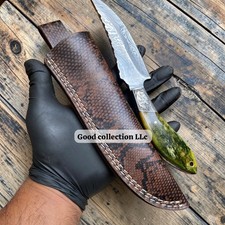 Custom Handmade Knife_Native Engraved Knife_Damascus Steel Knife & Leather Cover picture