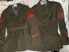 2-Vintage Military Uniform Dress Coat Jacket 37S Olive Drab NSN 8405-00-606-6048 picture