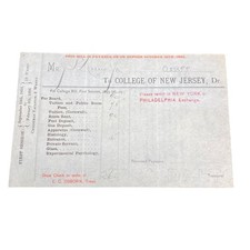 Antique Princeton University College Bill 1895 Formerly College Of New Jersey picture