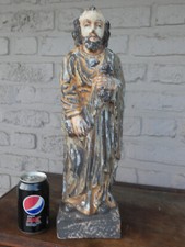 Antique southern europe wood carved polychrome saint peter glass eyes statue picture