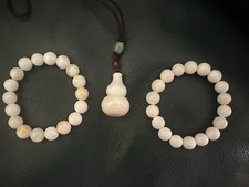 Natural White Tridacna Shell Beads Bracelet & Gourd Pendant Set 23.5mm 43mm 80g picture