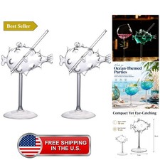 2-Piece Novelty Puffer Fish Glasses Drinking with Straw Funny Party Goblet picture