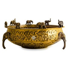 Brass Elephant Urli Bowl 8.4' Decorative Flower & Candle Floating Bowl Set Of 2 picture