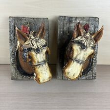 2 Anheuser Busch Clydesdales Horse Wall Bar Decor Statue Bust Vintage Man Cave picture