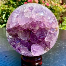 2.8LB  Natural Amethyst Sphere Crystal Ball with Wood Stand Healing Feng Shui D picture