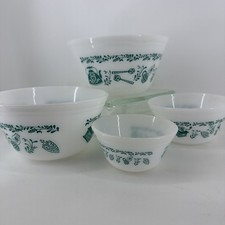 4 VTG Federal Milk Glass Bowl Set Scandinavian American Homestead Teal Exc Cond picture