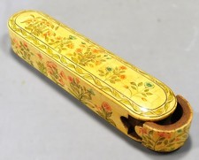 Antique Anglo Indian Bone Pen Box Floral Polychrome Painted Sliding Tray c1880 picture