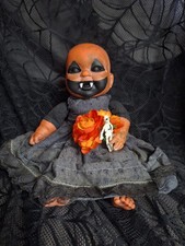 OOAK Creepy Doll 10 In Tall Handpainted Halloween Prop Pumpkin Girl  picture