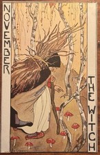 Antique Witch Postcard 1921 Rare November Halloween Collector's gold 50 picture