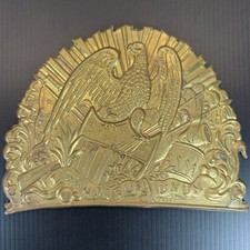 Antique Embossed Brass US Militia Shako Cap Plate Badge Eagle E Pluribus Unum picture