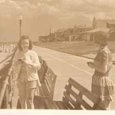 c1940s Beach Promenade Boardwalk Women Benches Ocean 7