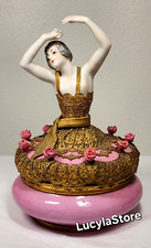 Antique Powder Jar French Ormolu Porcelain Dressel klister Half Doll Vanity Box picture