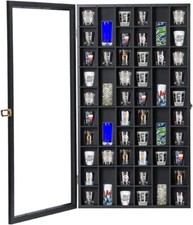 Lockable Shot Glass Display Case Black Solid Wood 52 Slots Uv Protection picture