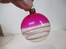Vintage Unsilvered Glass Christmas Ornament - Stripes on Clear Pink picture