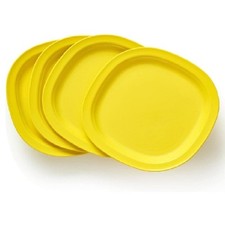 Tupperware Microwave Party Plates Set of 4 Rare Lemon Yellow 9.5 Inch New picture