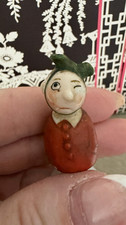 Vintage 1950s Japan Miniature Ceramic Winking Pixie Elf Figurine Monocle Kitsch picture
