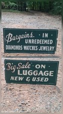 Vintage 1940s Double Sided Masonite Pawn Shop Sign Scott Sign Co Jewelry Luggage picture