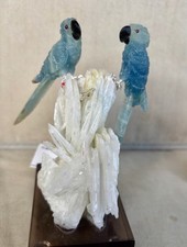 Blue Calcite  Macaw Couple on Albite Crystal 5 1/2