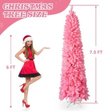 7.5FT Slim Pencil Christmas Tree Snowy Pink 1075 Tips (US Stock) picture