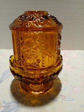 Vintage LE Smith Amber Moon & Stars Fairy Lamp Glass Tea Light picture