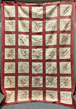 REDWORK EMBROIDERY QUILT VINTAGE HAND STITCHED CRAFT FLAWS AS FOUND 61