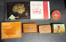 7 Pc Vintage Style Empty Box Tin Lot Wooden Metal Collectible Storage Decor picture