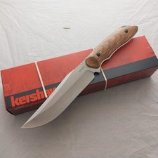 Kershaw Large Hunting Wood Stainless Steel Fixed Blade Knife w/ Sheath 1418 picture