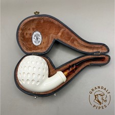 SMS Unsmoked Block Meerschaum Bent Egg Pipe Lattice Carved Cased NOS Turkey picture