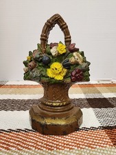 RARE Antique c 1890 Hoops Chicago Foundry Cast Iron Flower Basket Doorstop 15.5