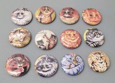 12 Cat Vintage Folk Art Pinback Button Pin KITTY CATS felines Cute Louis Wain picture