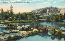Fairmount Park Lake Riverside CA Postcard Geo Soffner Mount Rubidoux Flag c1910s picture