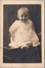 c1910s BURLINGAME Cal. RPPC Postcard Happy Baby in White Gown 