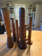 Lot oF 12 Mixed Vintage Antique Wooden Textile Mill Bobbins Spools picture