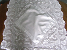 Vintage Handmade Crochet Lace Edged Cotton Tablecloth 34 ins x 34 ins picture