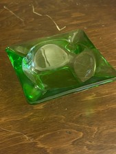 Vintage Anchor Hocking Dark Emerald Green Glass Square Ashtray picture