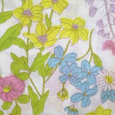 Vtg Full Flat Bed Sheet Pastel Multicolor Floral Flowers 1970s Fabric Butterfly picture