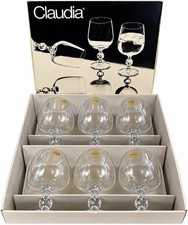 Vintage Claudia Crystal Wine Goblets Set of 6 Faceted Ball Stem Original Box NOS picture