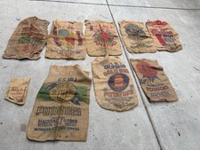 Vintage 100 Pound Potato Burlap Sack Lot Of 8 Crystal Champ More Nice Lot Look picture