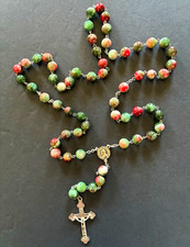 VTG Pope John Paul II Rosary Watermelon Tourmaline Quartz Stone Beads Heavy 21