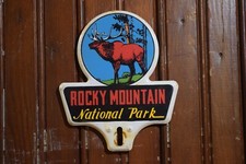 1950s ROCKY MOUNTAIN NATIONAL PARK STAMPED PAINTED METAL TOPPER SIGN ELK MOOSE picture