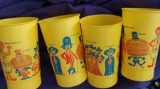 4 Set Vintage McDONALD'S Cups Apple Pie Tree Mayor McCheese Lot Gold 70s  picture