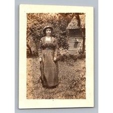 Woman Outdoor 1910s Snapshot Photograph Rustic Log Cabin Birmingham Alabama picture